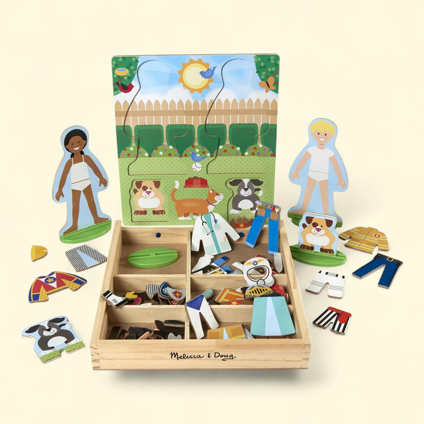 Melissa & Doug Occupations Magnetic Dress-Up Wooden Dolls, 82 pcs — authentic US product shipped worldwide by Treatspree