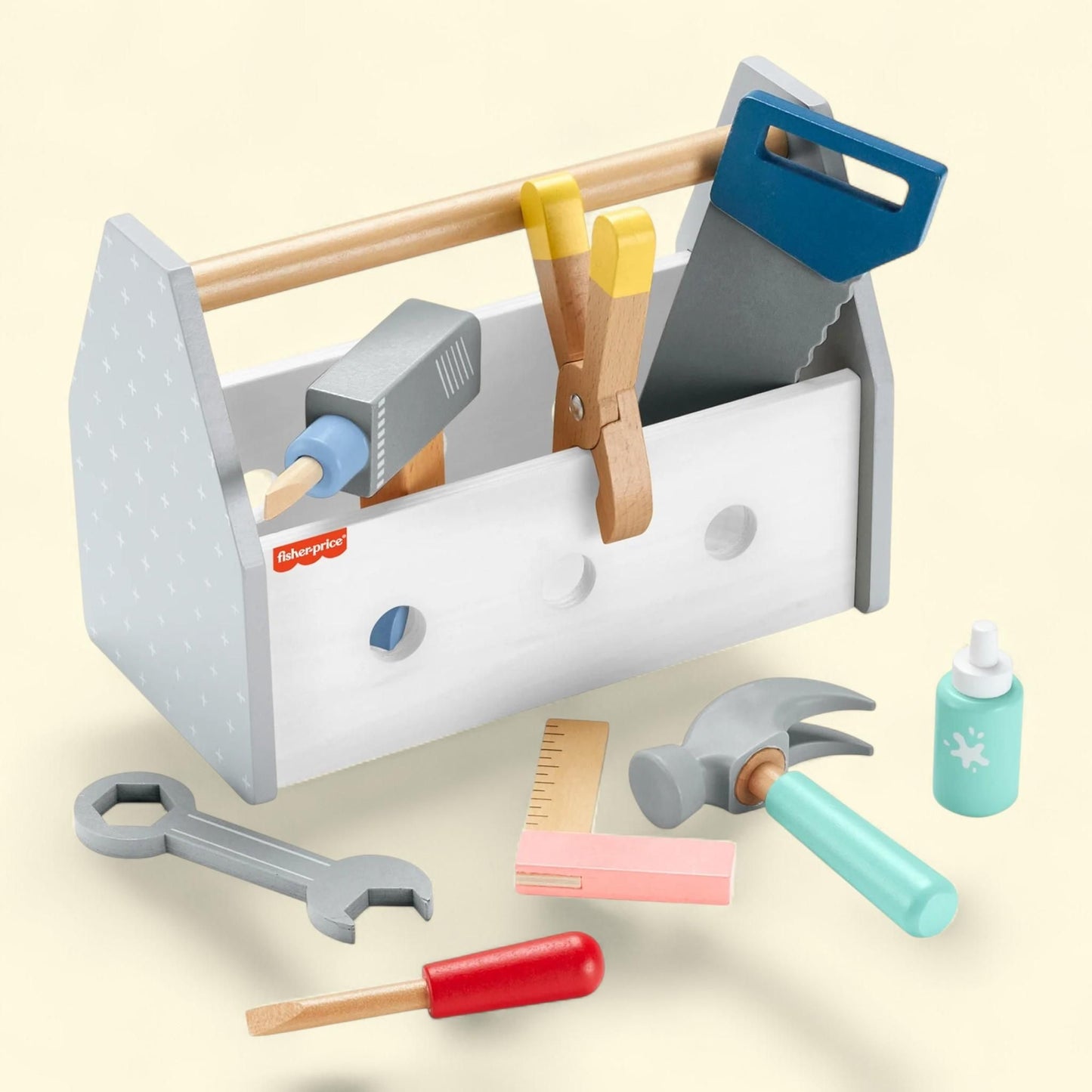Fisher-Price Tool Box with Toy Drill, 9 Wood Pieces, Ages 3+ Years