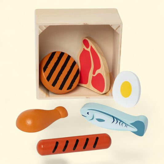 Melissa & Doug Food Groups Wooden Play Food Set - Protein, 5"x5"x2"