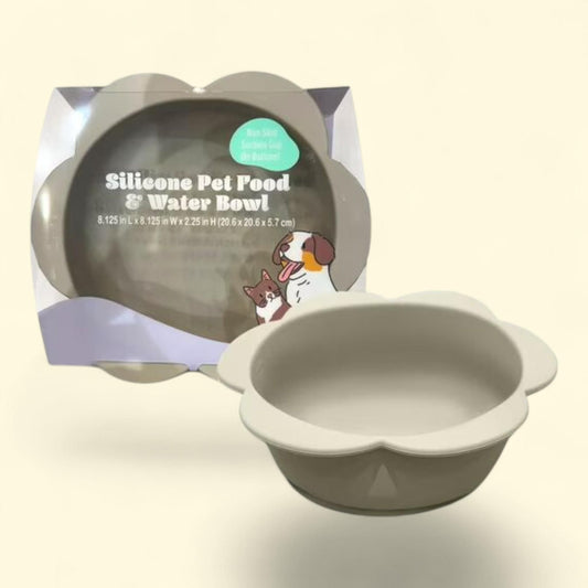 P.T. Supply Co. Silicone Pet Bowl, Gray Flower Shaped, Non-Slip Suction Base, Durable, Dogs & Cats, weight 0.55 lb
