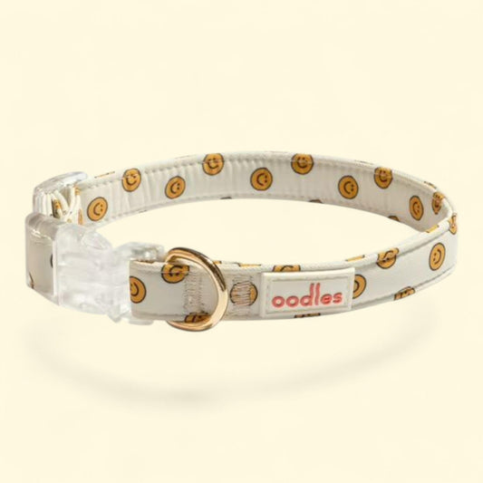 Oodles Smiley Faces Adjustable Fashion Dog Collar, Small
