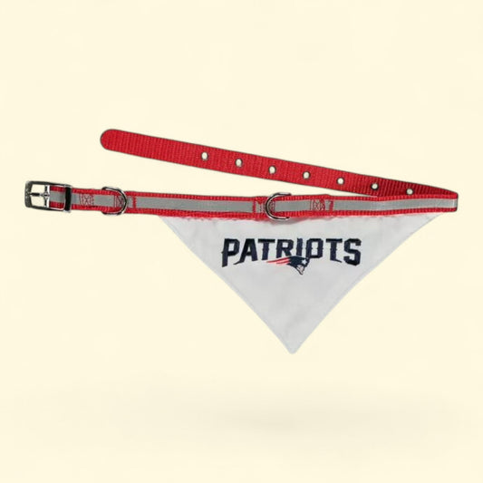 Pets First NFL New England Patriots Dog Bandana with Collar, Adjustable, Reflective, Licensed, Small