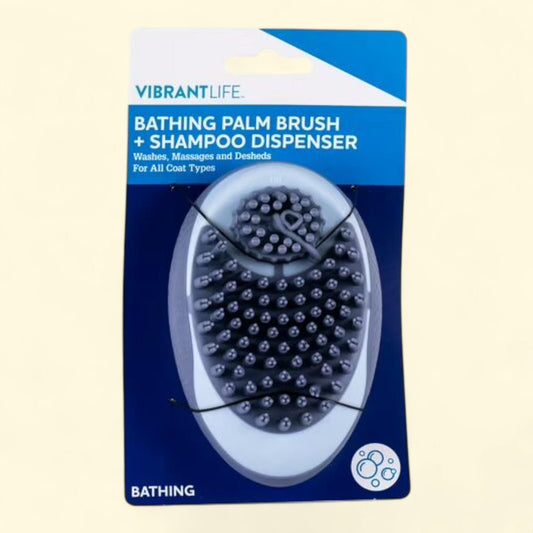 Vibrant Life Bathing Palm Dog Brush + Shampoo Dispenser, Hand Brush, 4.25 x 2.00 x 9.25 inches