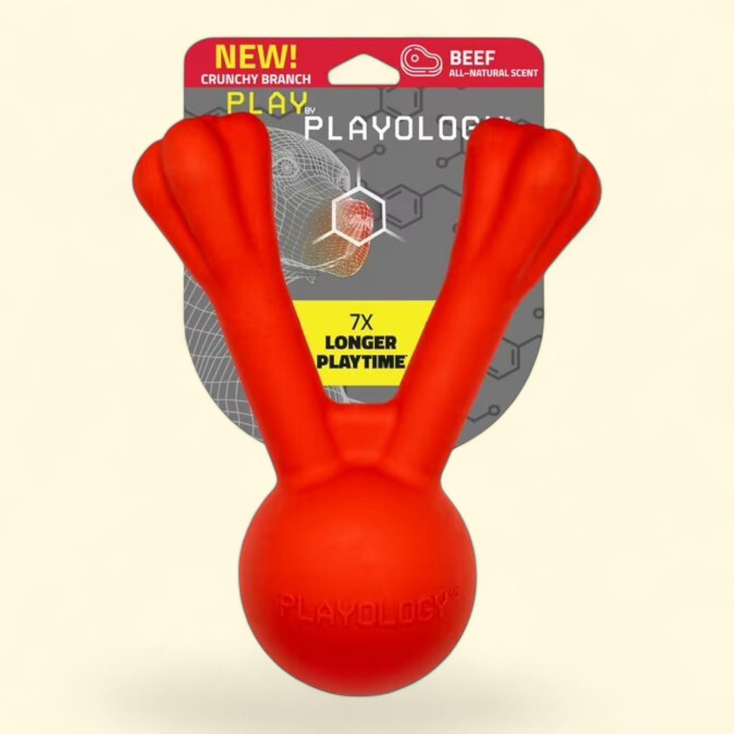 Play by Playology, Crunchy Branch Chew Ball Dog Toy, Large Dogs, Beef Scented