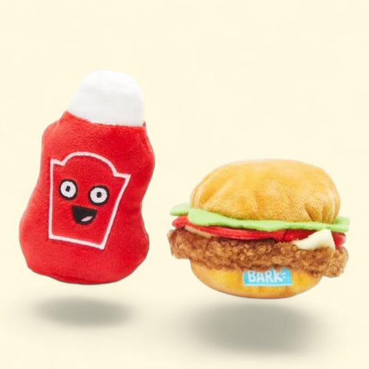 BARK Cookout Burger & Ketchup BBQ Dog Toy, XS/S