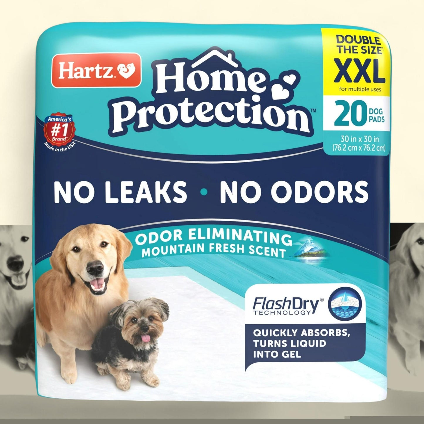 Tapis d'intérieur Hartz Home Protection pour chiens, taille 2XL, 76 cm x 76 cm, lot de 20