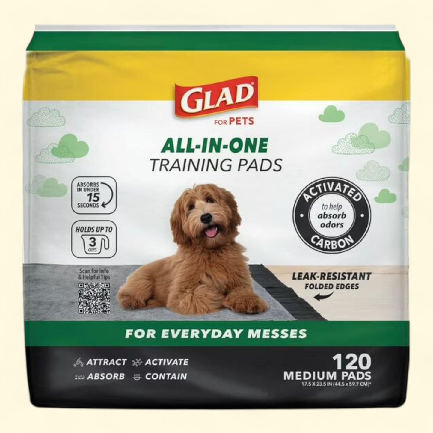 Glad Training Pads for Dogs, Medium Size, 17.5in x 23.5in, 120 Count