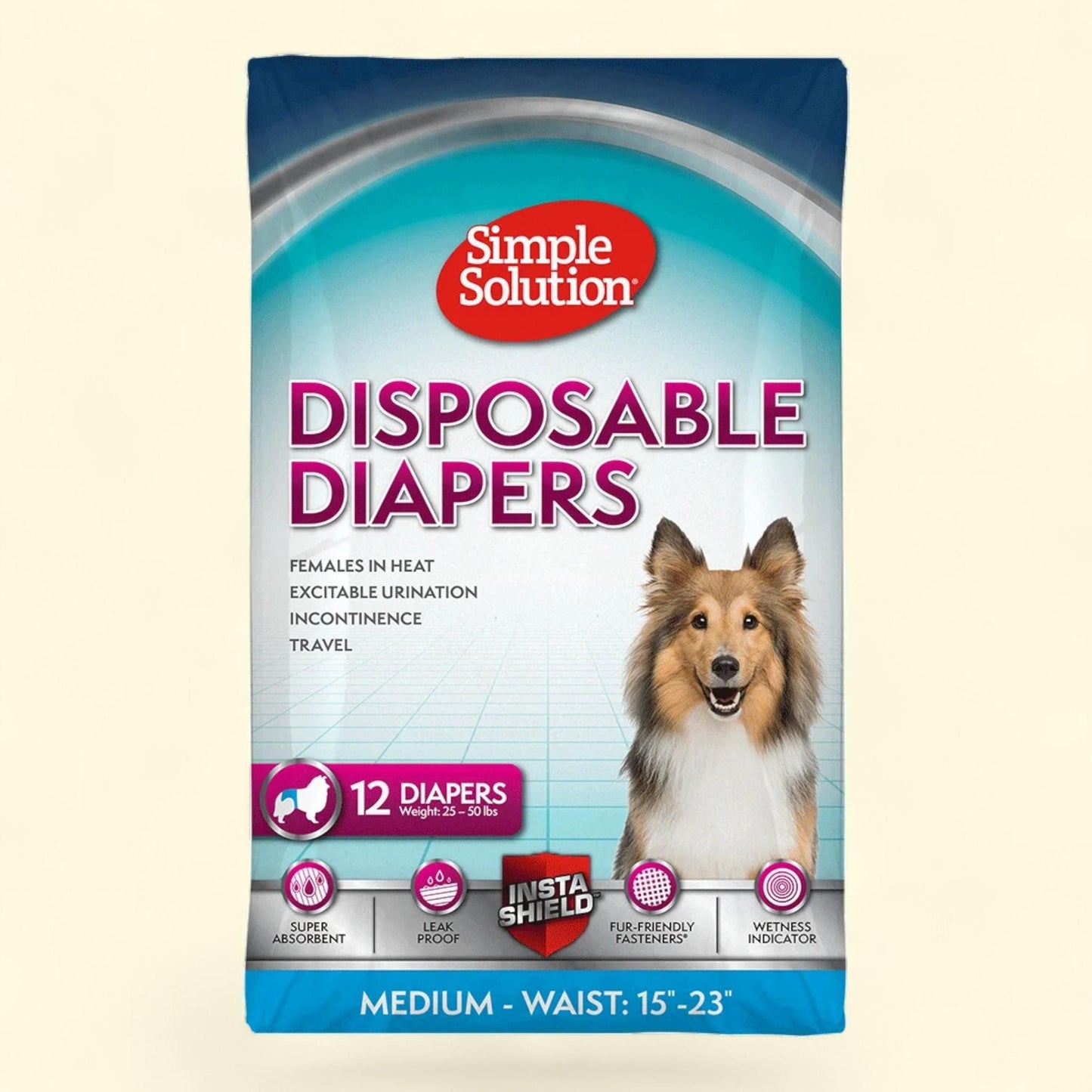 Simple Solution Disposable Dog Diapers, Medium, 12 Count