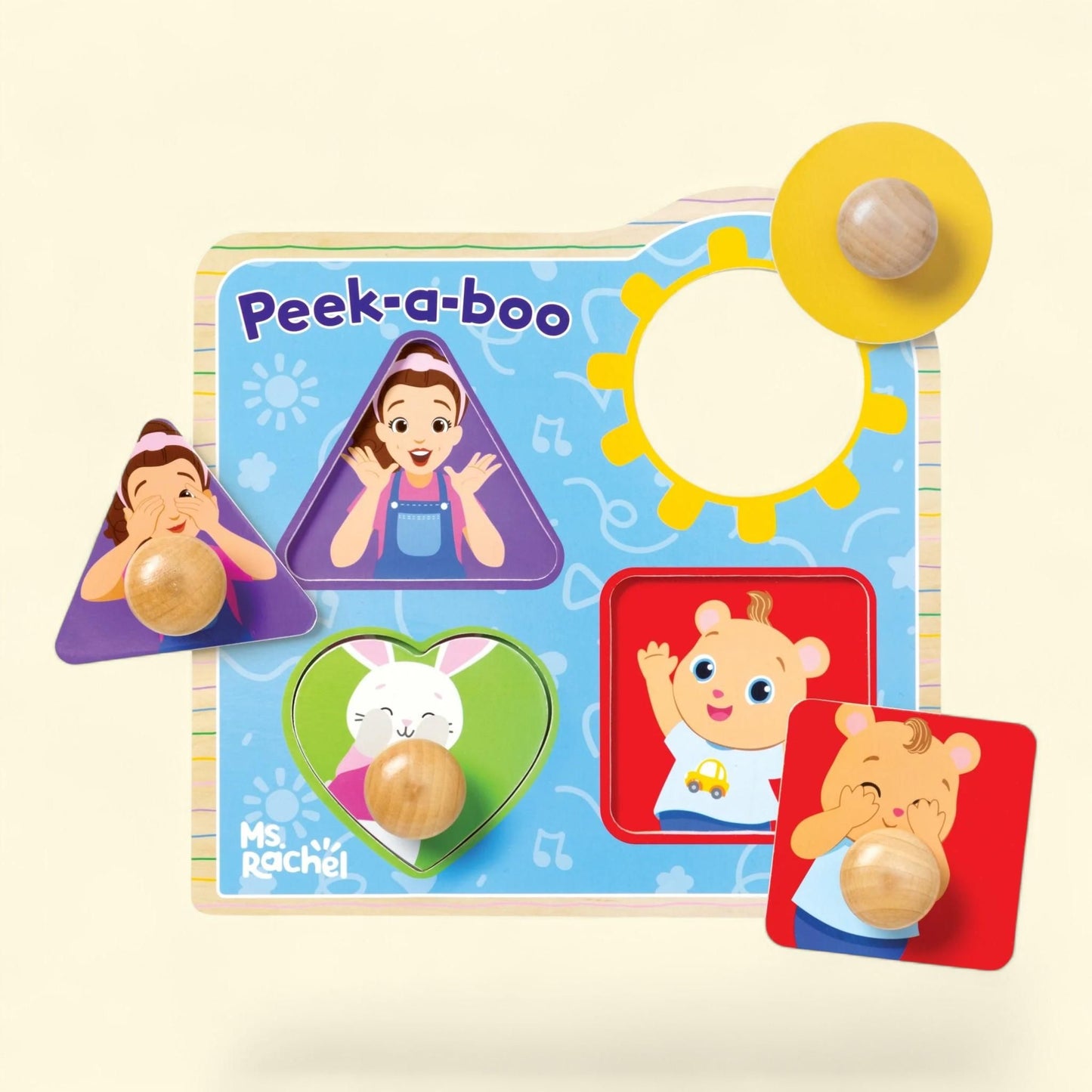Melissa & Doug, Ms. Rachel Wooden Peek-a-Boo Jumbo Peg Puzzle, 4-Piece, Toddler Toys Ages 1+ Years