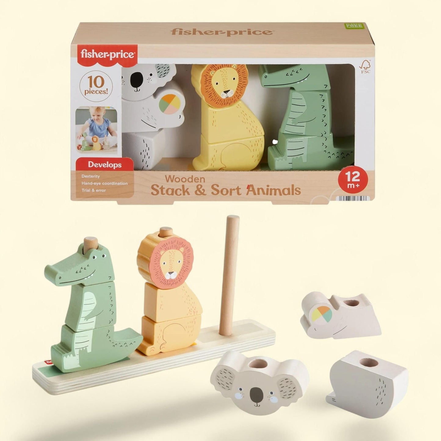 Fisher-Price Stack & Sort Animals Toy, 10 Pcs