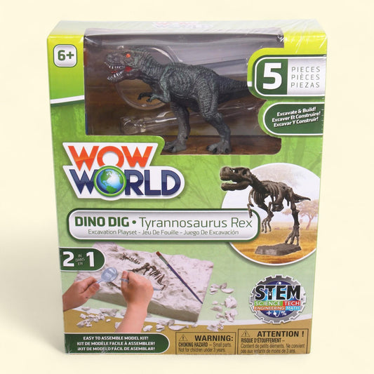 WowWorld Dino Dig - Tyrannosaurus Rex, All-In-One Dinosaur Skeleton Excavation Kit, Tools & Construction Figurine, Educational Science Toy, Kids 6+