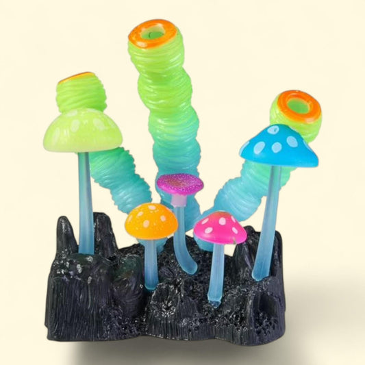 Aqua Culture Glow in The Dark Tube Mushrooms Aquarium Ornament, 3.75 in