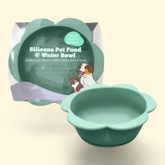 P.T. Supply Co. Small Flower-Shaped Silicone Pet Bowl, Green,Small