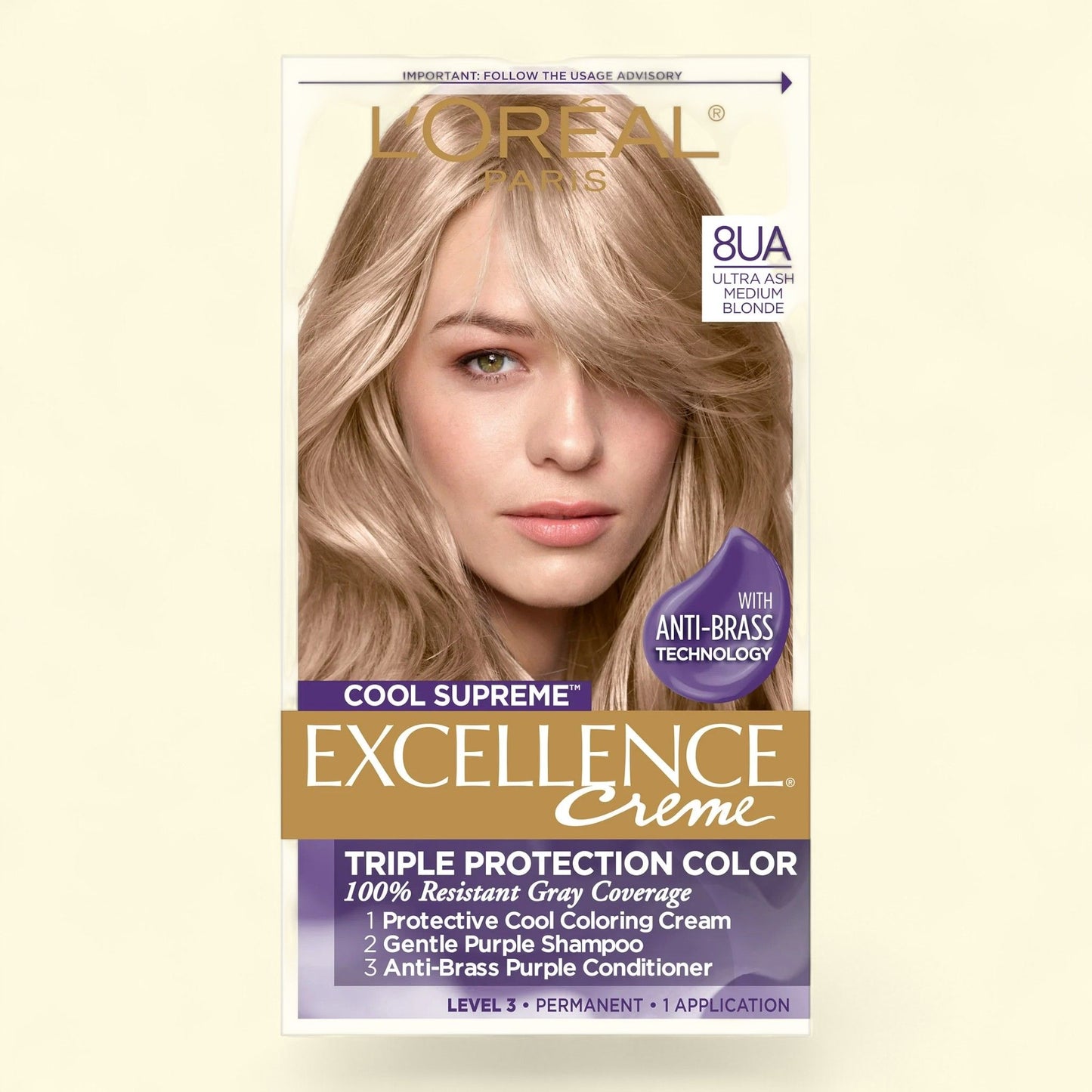 L'Oreal Paris Excellence Cool Supreme Permanent Hair Color, Ultra Ash Medium Blonde, 1 kit