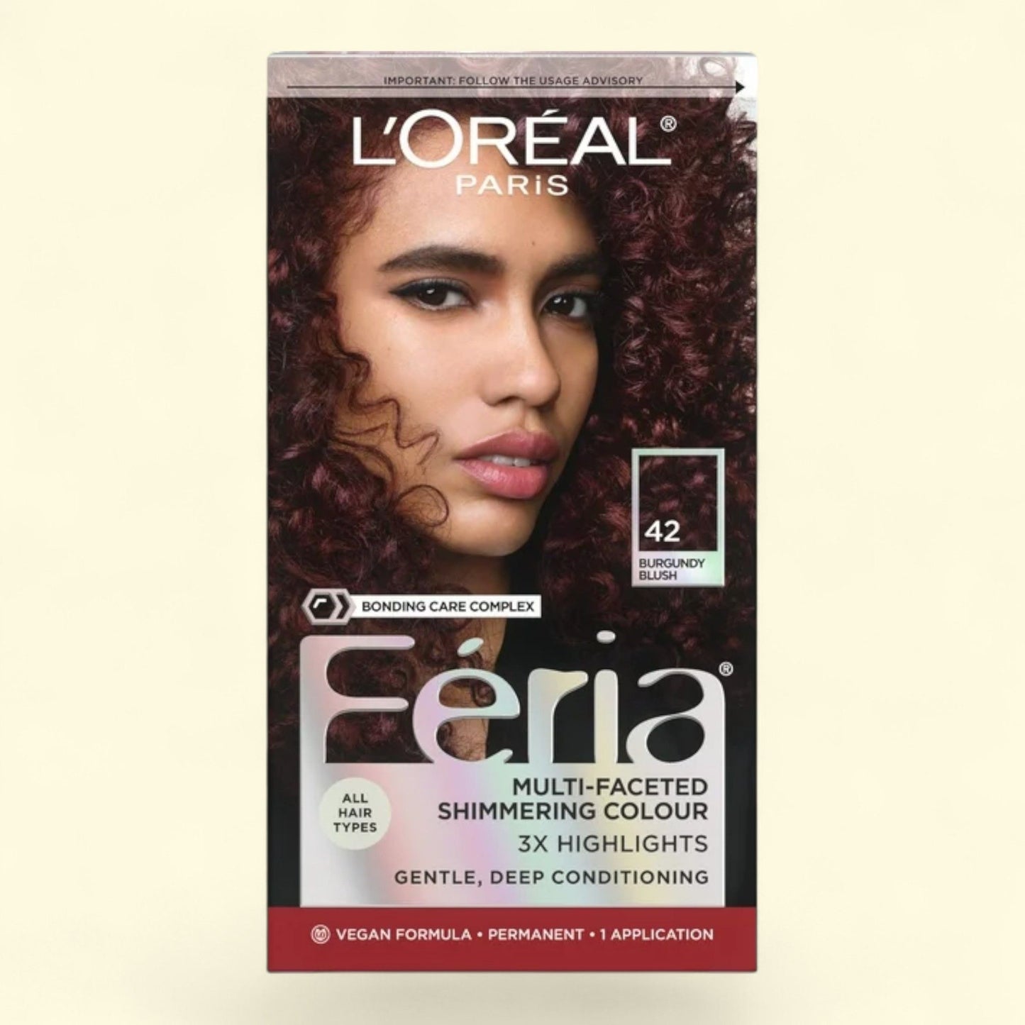 L'Oreal Paris Feria Shimmering Hair Color, 42 Burgundy Blush, 1 Kit