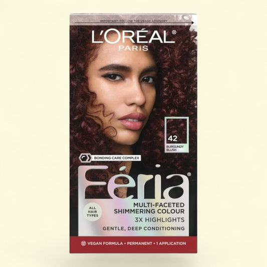 L'Oreal Paris Feria Shimmering Hair Color, 42 Burgundy Blush, 1 Kit