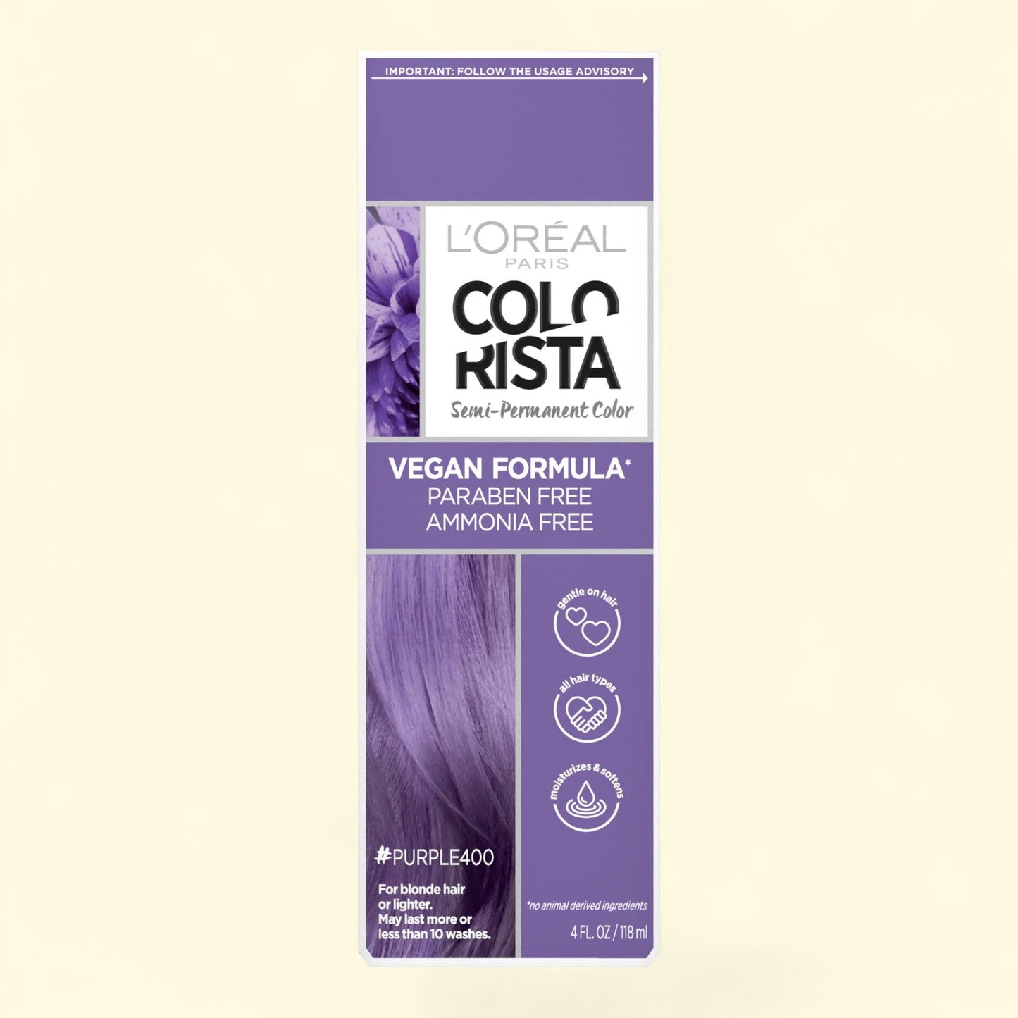 L'Oreal Paris Colorista Semi-Permanent Hair Color, Light Bleached Blondes, Purple, 1 Kit