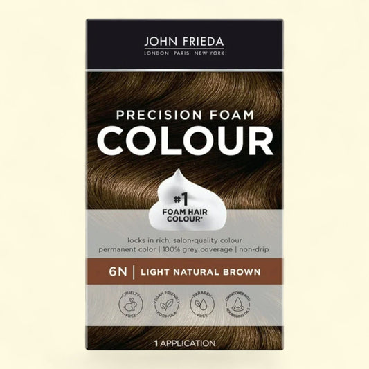 John Frieda Precision Foam Hair Dye, 6N Light Natural Brown, 1 Application, 1 Pack