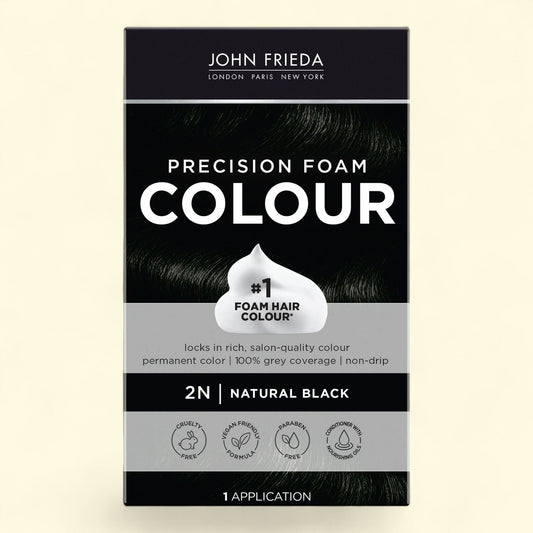 John Frieda Precision Hair Dye Color Foam Kit, 2N Natural Black, 1 Application, 1 Pack