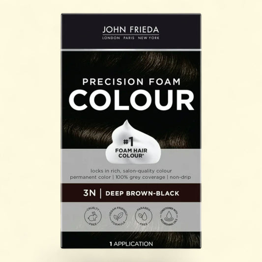 John Frieda Precision Foam Hair Dye, 3N Deep Brown Black, 1 Application, 1 Pack