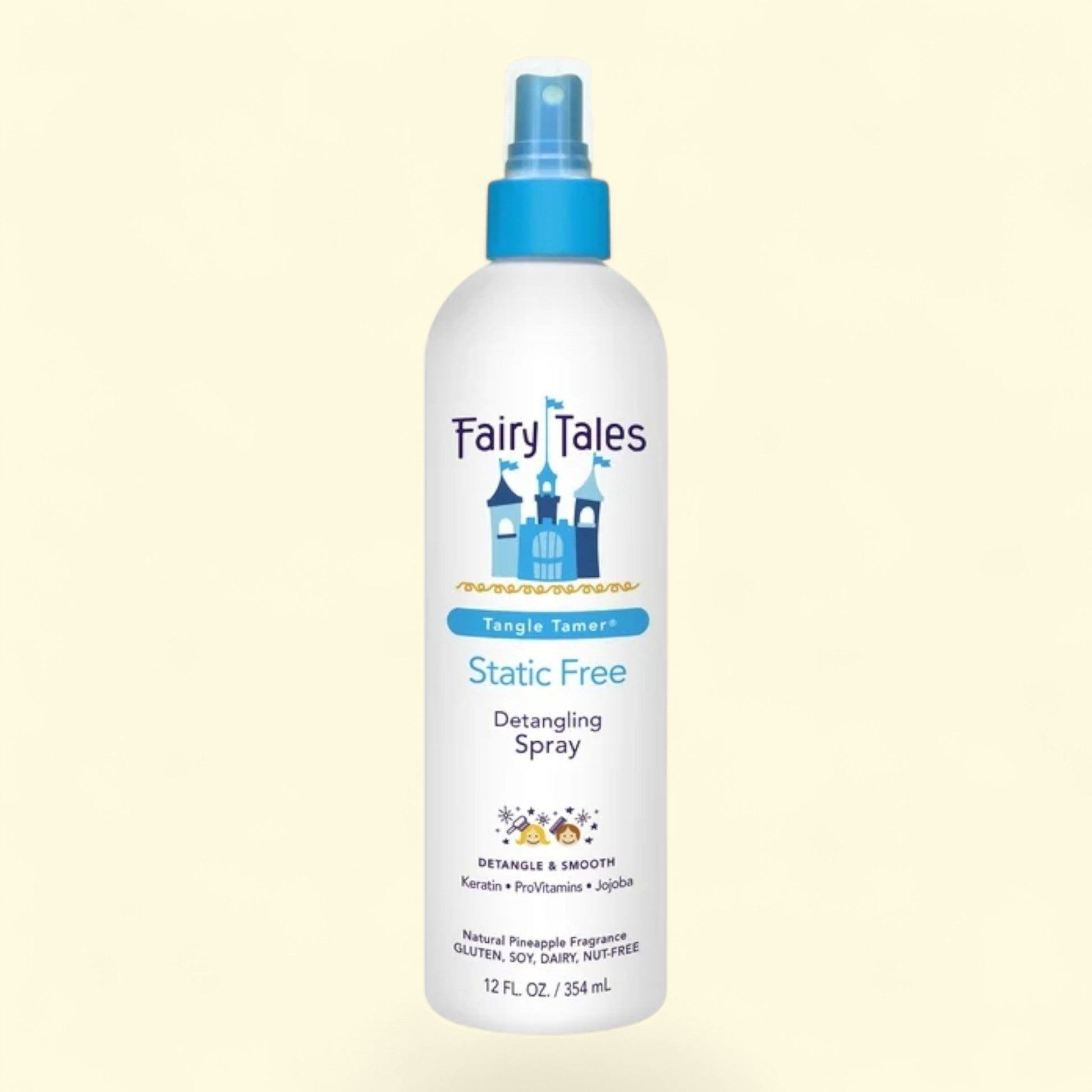 Fairy Tales Static Free Detangling Spray bottle on a light beige background