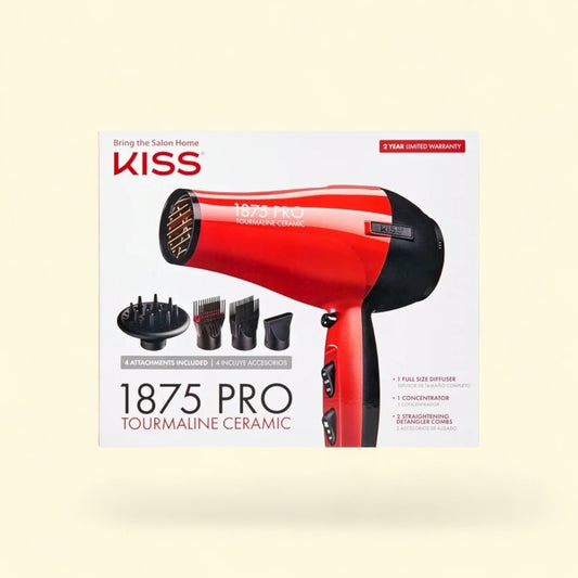KISS Hair Dryer, Red Tourmaline Ceramic, 1875 Watts, 4 Styling Atta... — authentic US product shipped worldwide by Treatspree