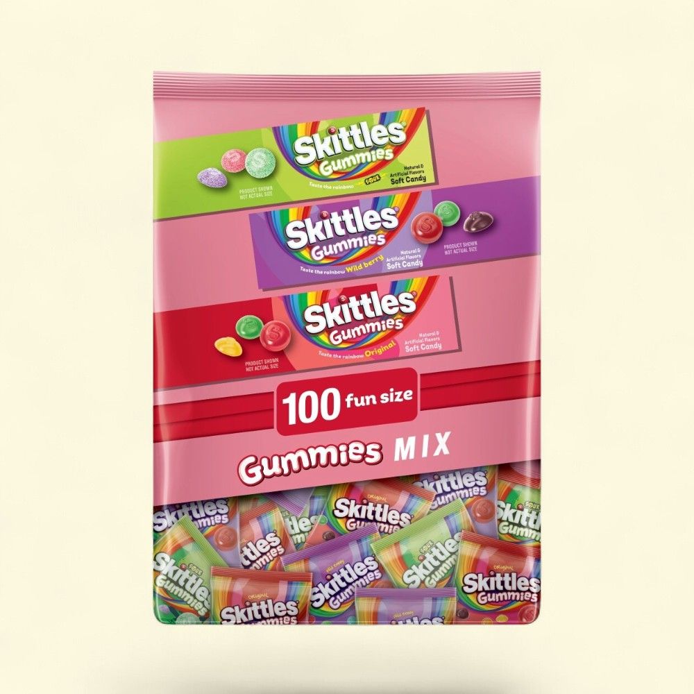 Skittles Gummies Fun Size Soft Candy Mix Bag 100 Count — authentic US product shipped worldwide by Treatspree