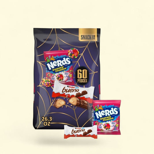 Kinder Bueno & NERDS Gummy Clusters Halloween Snack Pack 60 Ct — authentic US product shipped worldwide by Treatspree