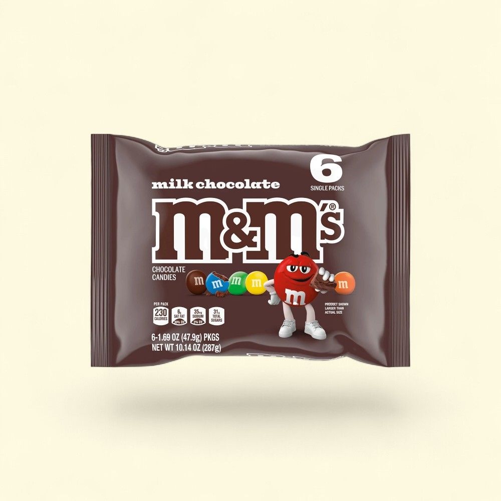M&M's Milk Chocolate Candy, 6 Single Packs — authentic US product shipped worldwide by Treatspree