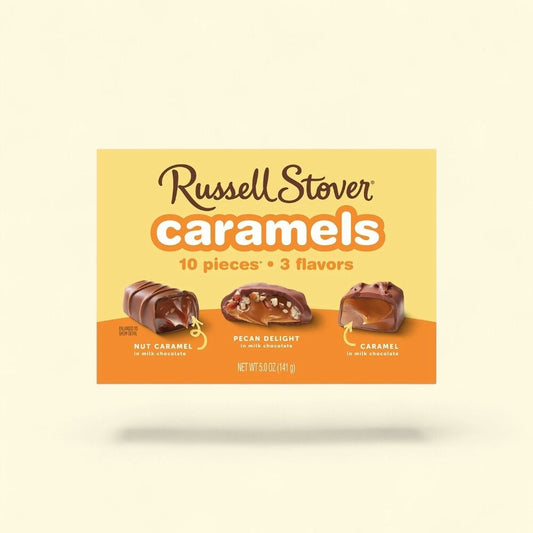 Russell Stover Assorted Milk Chocolate Caramels, 10 pc Box — authentic US product shipped worldwide by Treatspree
