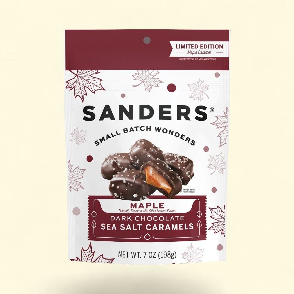 Sanders Maple Dark Chocolate Sea Salt Caramels, 7 oz — authentic US product shipped worldwide by Treatspree