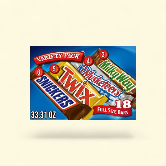 Snickers, Twix, Milky Way, 3 Musketeers Variety Pack (18 Count) — authentic US product shipped worldwide by Treatspree