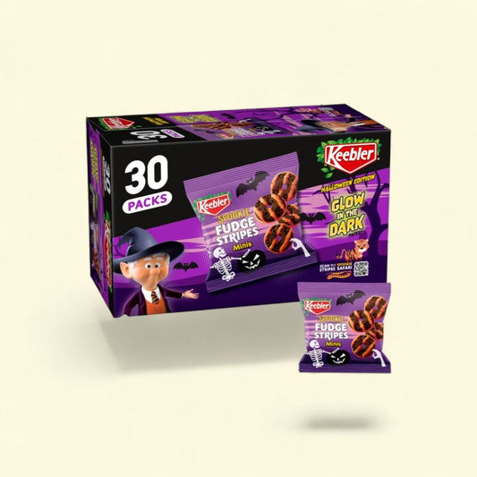 Keebler Spooky Fudge Stripes Minis Glow-in-the-Dark Packs, 30 Count — authentic US product shipped worldwide by Treatspree