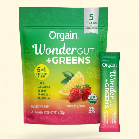 Orgain Wonder Gut Greens, Strawberry Lemonade, 25 Stick Packs