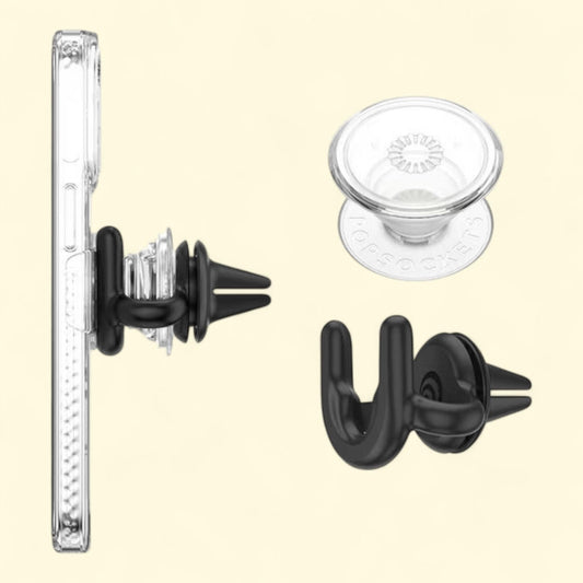PopSockets PopGrip Phone Grip & Stand + PopMount 2 Car Vent, Clear, 1 count