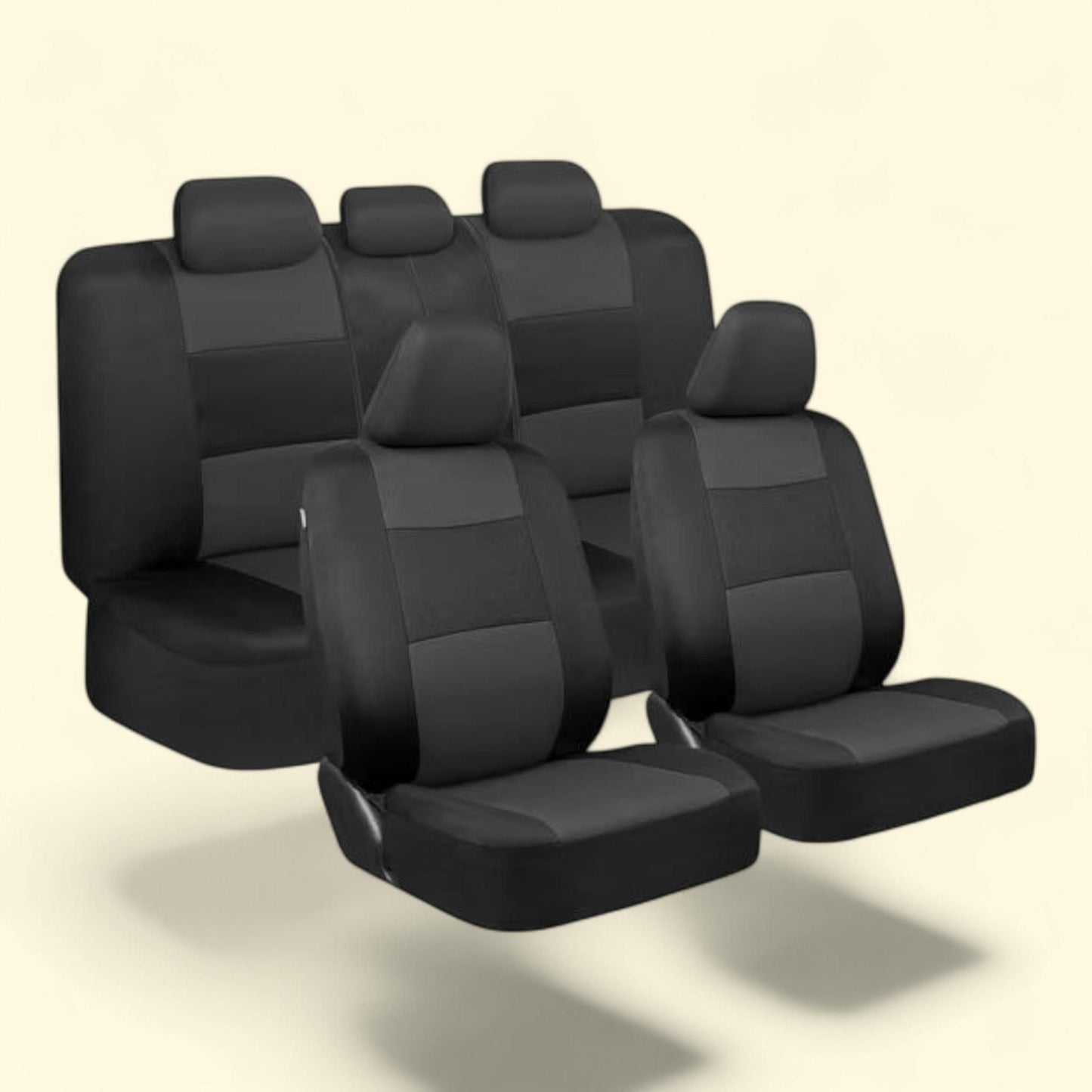 BDK PolyPro Car Seat Covers Full Set, Charcoal on Black, Front and Rear Split Bench, Cars, Easy to Install, Accessories Auto Trucks Van SUV