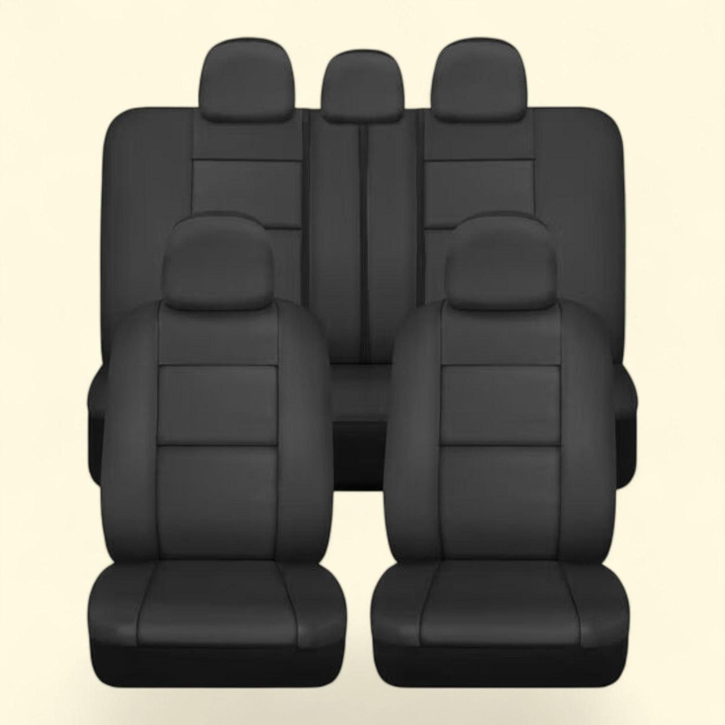 BDK Classic Black Faux Leather Car Seat Covers Full Set, Front & Rear Bench Seat Cover, Cars Trucks SUV