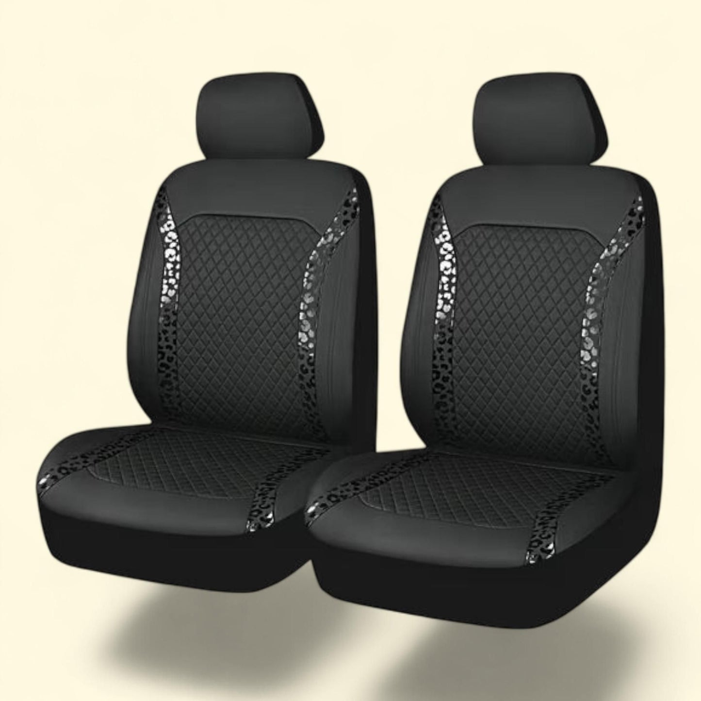Auto Drive Black Faux Leather Black Leopard Automotive Seat Covers 2 Pack