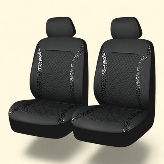 Auto Drive Black Faux Leather Black Leopard Automotive Seat Covers 2 Pack