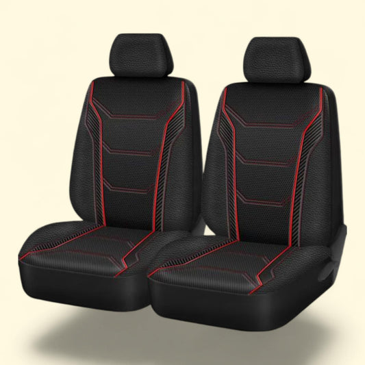 Auto Drive Car Seat Cover, Carbon Fiber Black with Piping, Universal Fit, 2 Piece