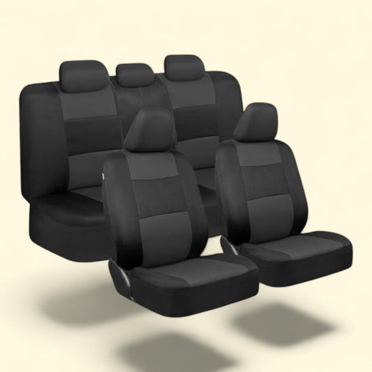 BDK PolyPro Car Seat Covers Full Set, Charcoal on Black, Front and Rear Split Bench, Cars Trucks Van SUV, Easy to Install, Accessories