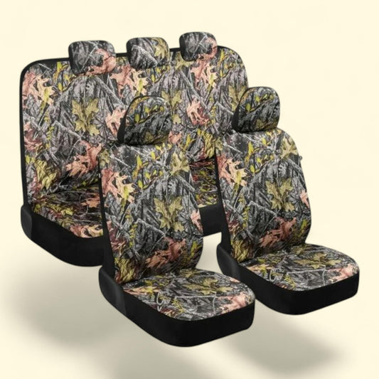 BDK Camo Car, Full Set - Realistic Green Forest Camouflage Seat Covers, Auto Truck Van & SUV