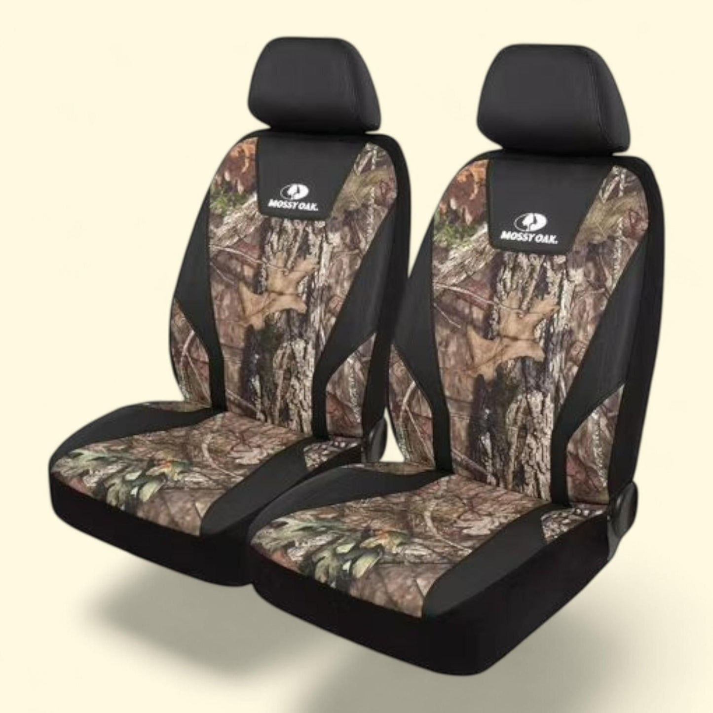Mossy Oak Car Seat Covers, 2PC, Low Back, Leather, Black, Universal Fit, 1901SC01