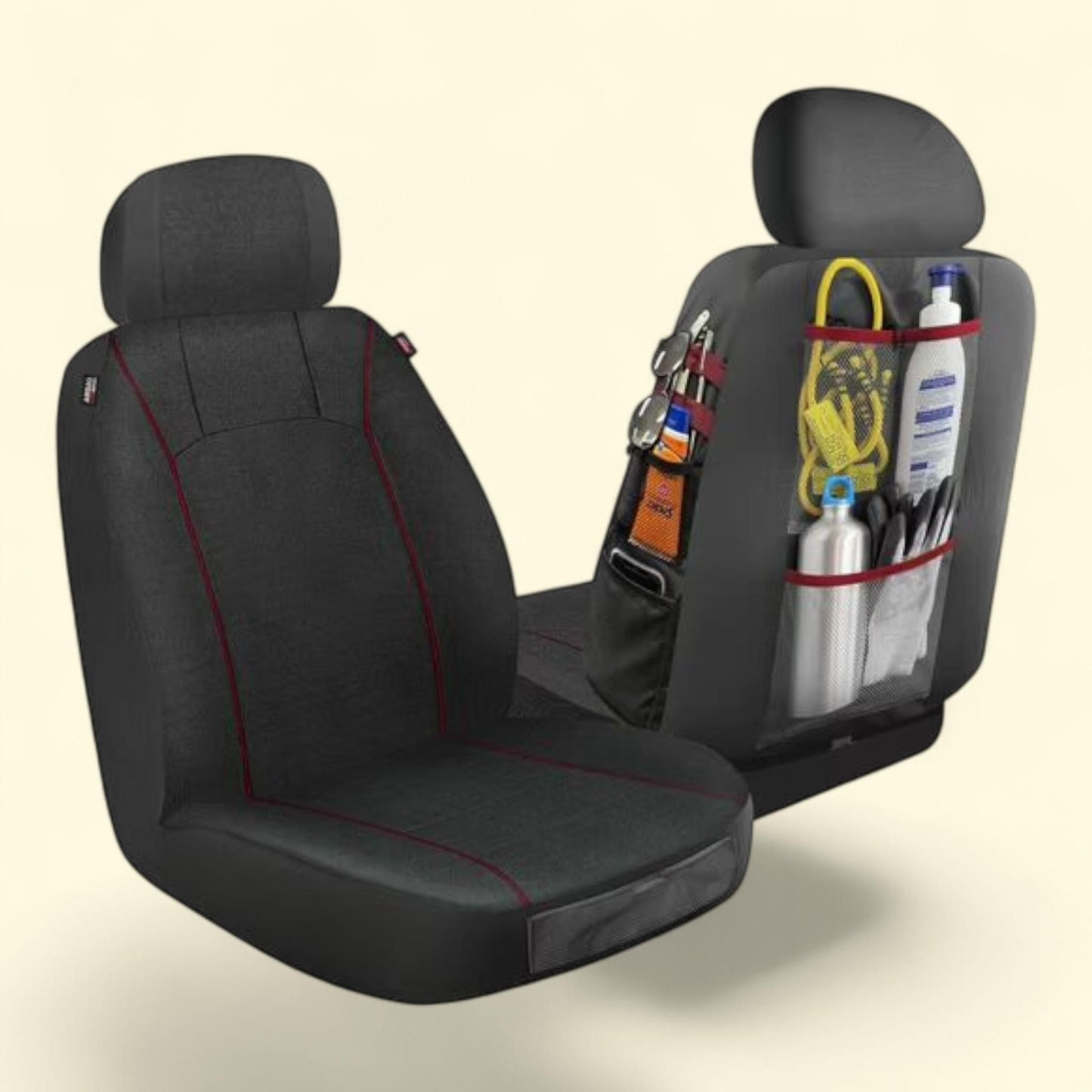Genuine Dickies Universal Front Car Seat Covers, Black and Red, 2 Piece