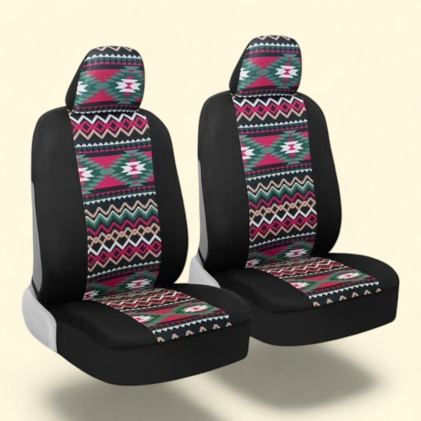 BDK Car Seat Covers, Two Tone Pattern, Sideless Chic Style, Soft & Flexible Polyester, Inca Tocapu Pattern