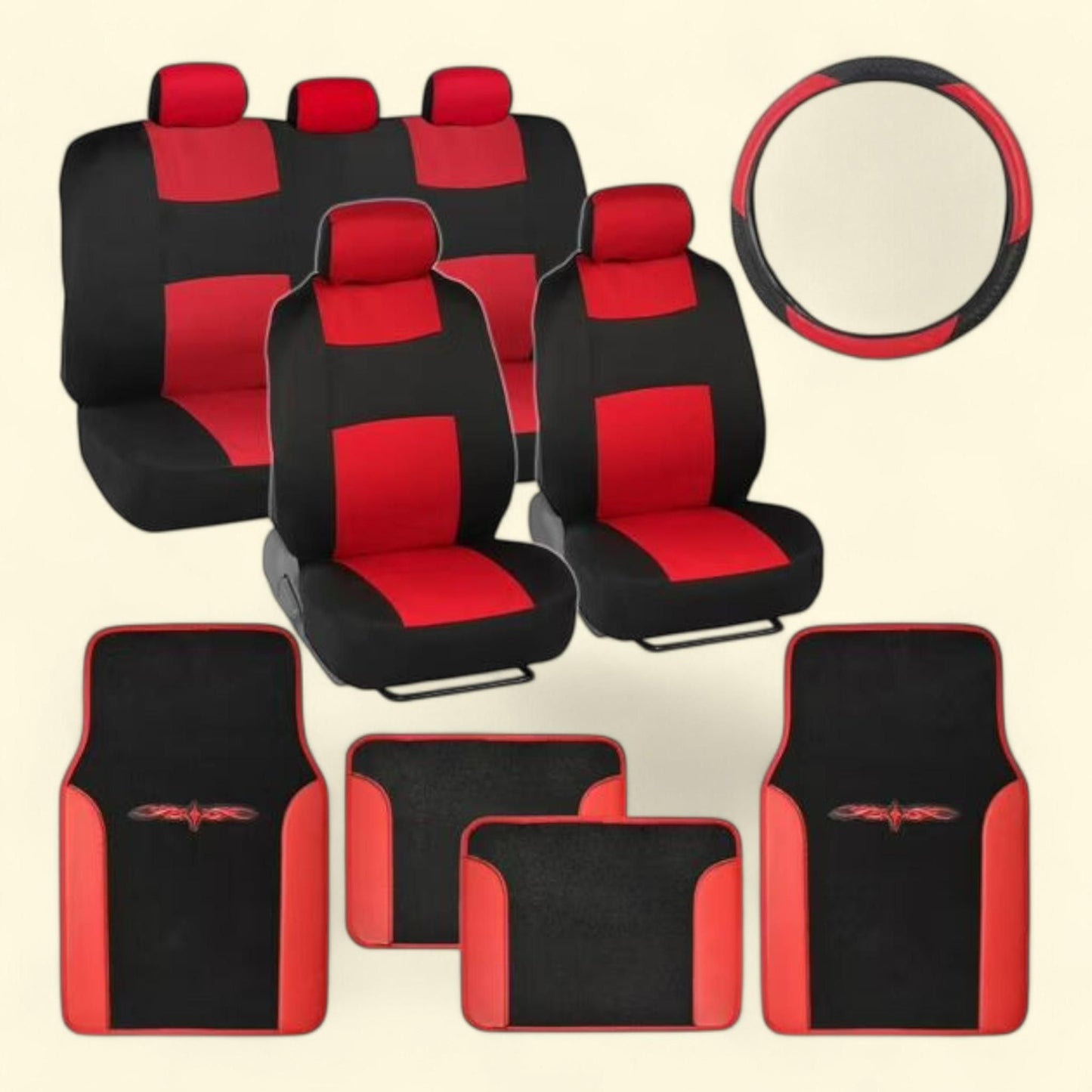 BDK PolyCloth Car Seat Covers with Floor Mats and Steering Wheel Co... — authentic US product shipped worldwide by Treatspree