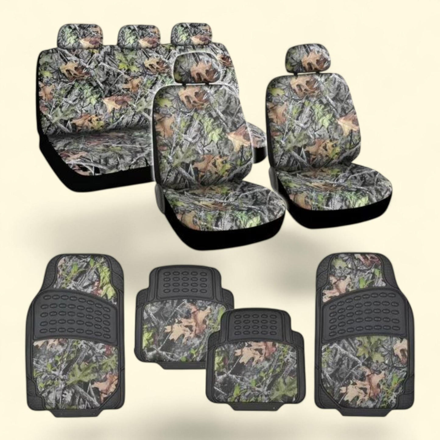 BDK Hawg Camouflage Seat Covers and Floor Mats, Heavy Duty Rubber, Trimmable
