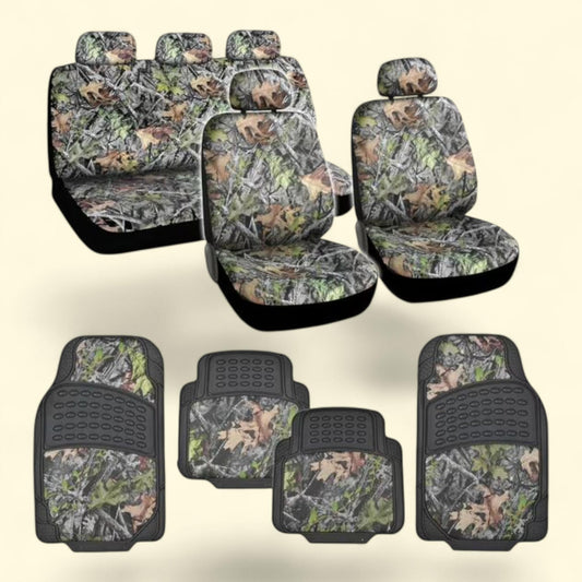 BDK Hawg Camouflage Seat Covers and Floor Mats, Heavy Duty Rubber, Trimmable
