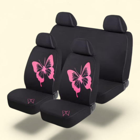 Auto Drive Seat Cover, Pink Butterfly Printed, Black Polyester, Universal Fit, 22WMD04, 1 count