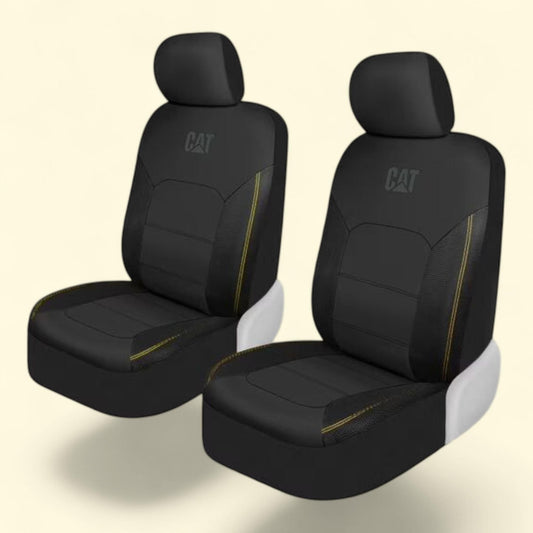 Cat FlexHybrid Car Seat Covers, Black Premium Faux Leather + Mesh, Universal Fit Front Seats, Automotive Interior, Ideal for Trucks, 1 count